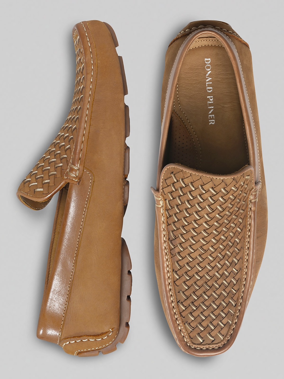 Donald Pliner Men\'s Damiano Woven Calf Leather Slip-On Loafers Sand - Medium DAMIANO at Donald Pliner main image 2