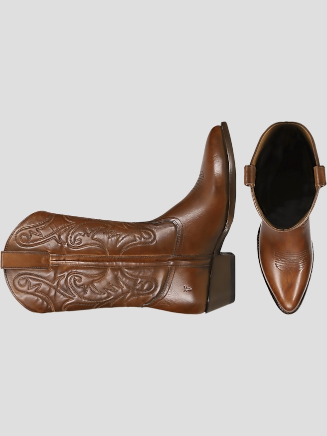 Frye Men's Bruce Pull-On Plain Toe Cowboy Boots , Cognac / Tan