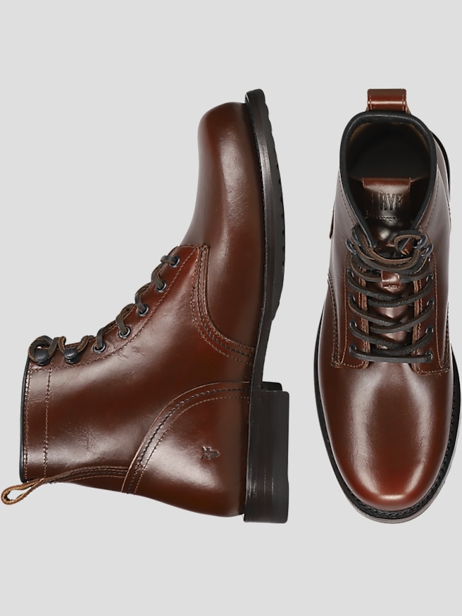 Frye Men's Hudson Leather Plain Toe Work Boots , Mahogany / Brown