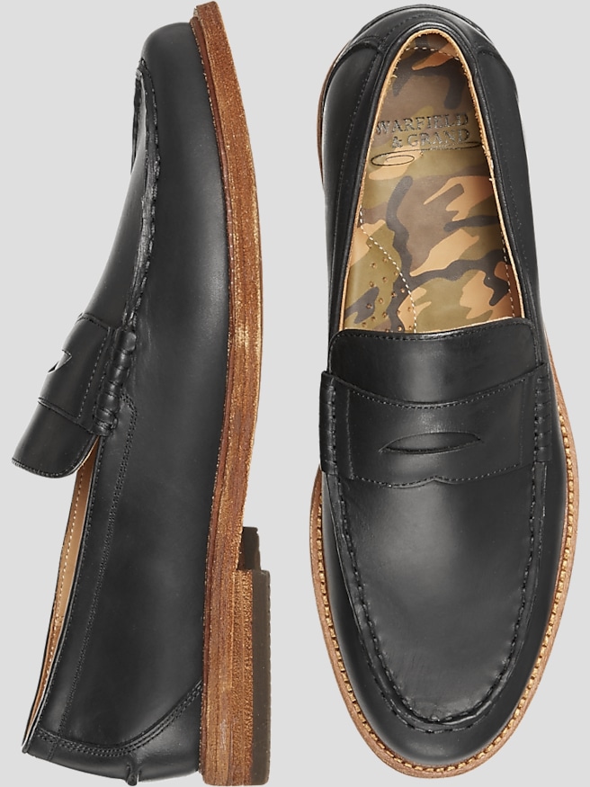 Warfield & Grand Men's Dillinger Leather Moc Toe Penny Loafers , Black