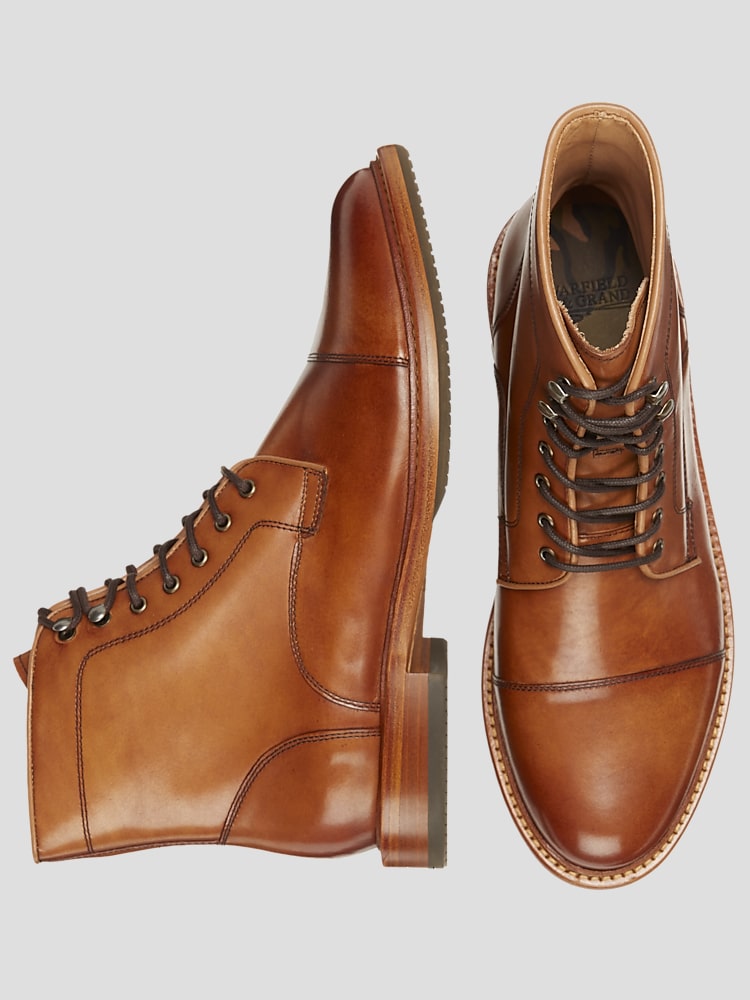 Mens brown leather cap toe boots deals