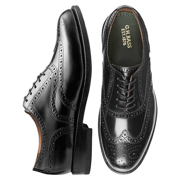 G.H.BASS Men's Monogram Wingtip Oxfords Black - Size: 8 D-Width TMW42WN80402