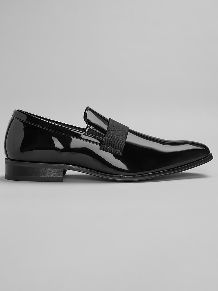 Joseph Abboud Mens Size 15 Black Patent Leather Formal Slip-On Shoes  Classic Grosgrain Smoking Flats for Black Tie Events and Weddings