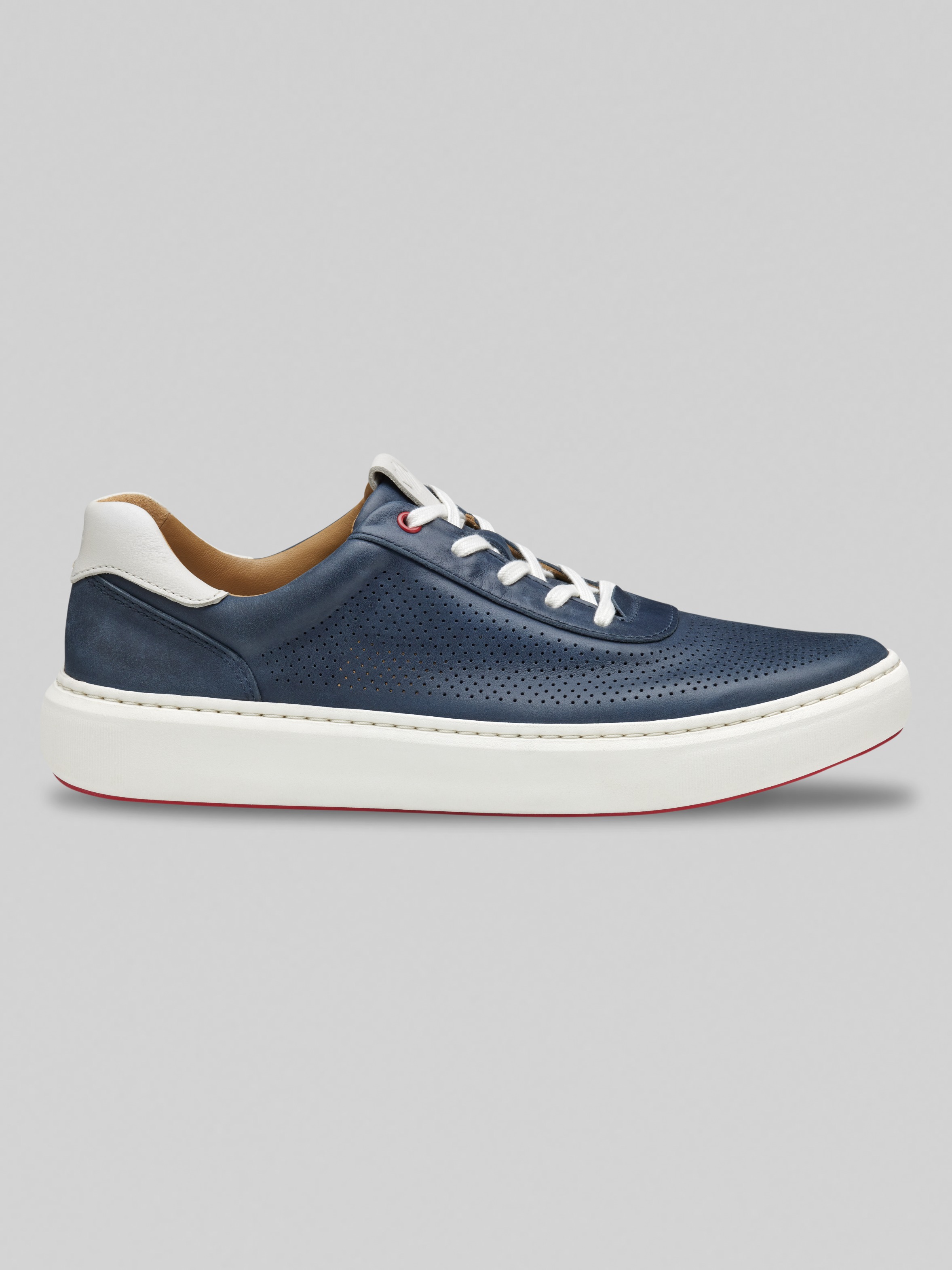 Like New Mens 12  Johnston & Murphy Navy Blue Shoe with White speckled Sole Johnston & Murphy Warner Plain Toe Navy Blue Tumbled Nubuck  main image 2