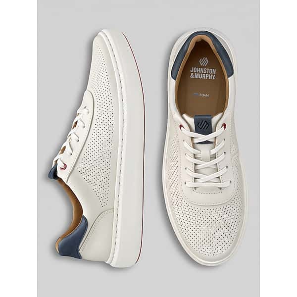 Johnston & Murphy Men's Anders U-Throat Leather Lace-Up Sneakers White - Size: 10 1/2 D-Width TMW42ZD05413