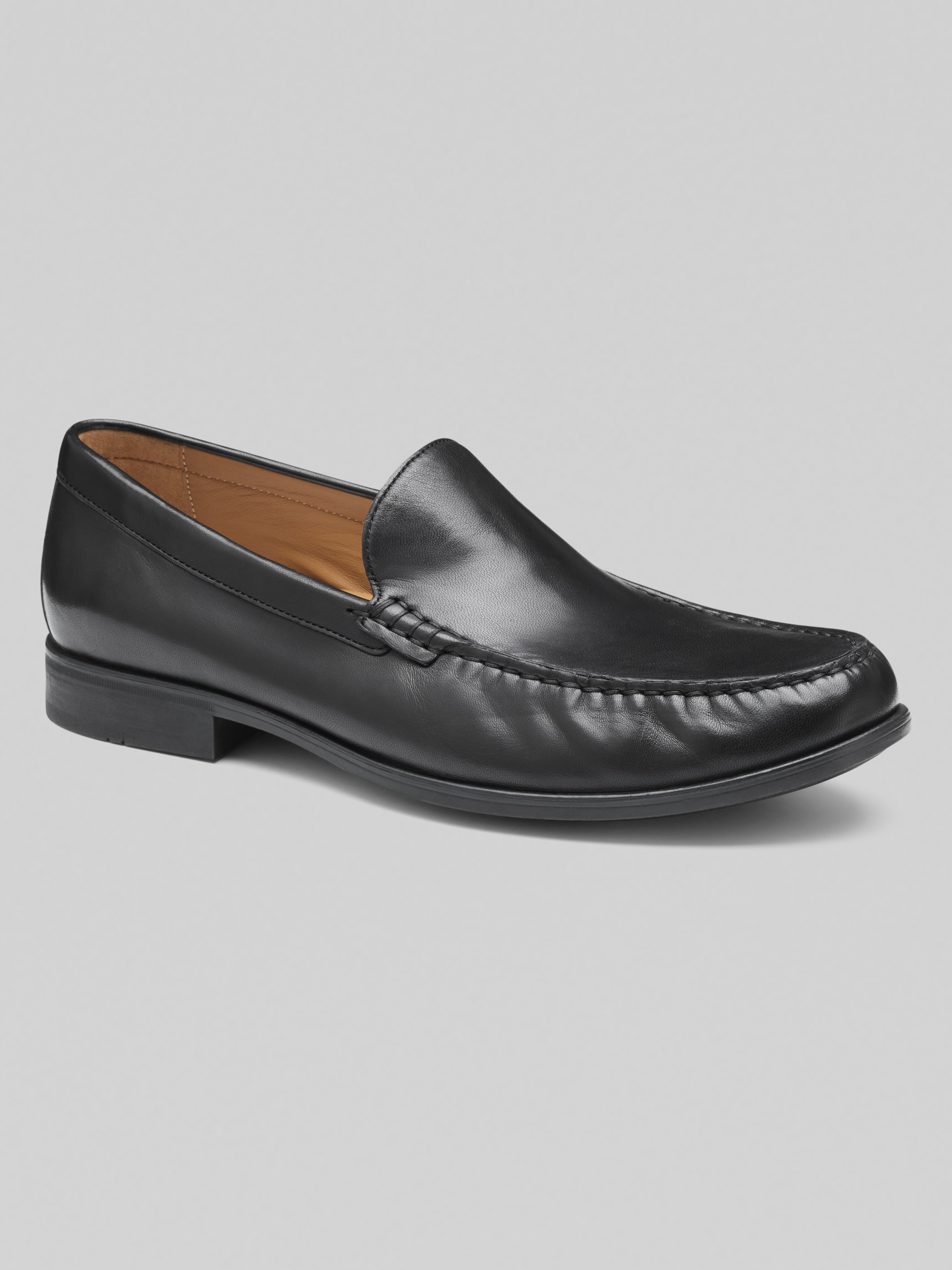 Johnson & Murphy Black Slip-On Leather Sheepskin Loafers Shoes S-472 Sz 8.5 Johnston & Murphy Tyson Dress Penny Loafer Black Full Grain  main image 3