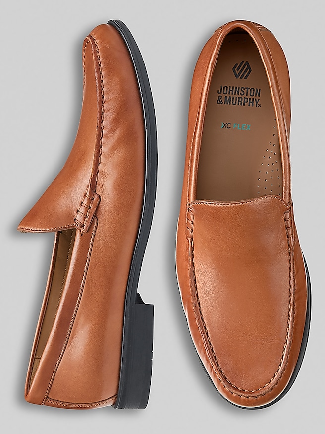 Johnston & Murphy Men's Harrison Venetian Glove Leather Slip-On Loafers , Cognac / Tan