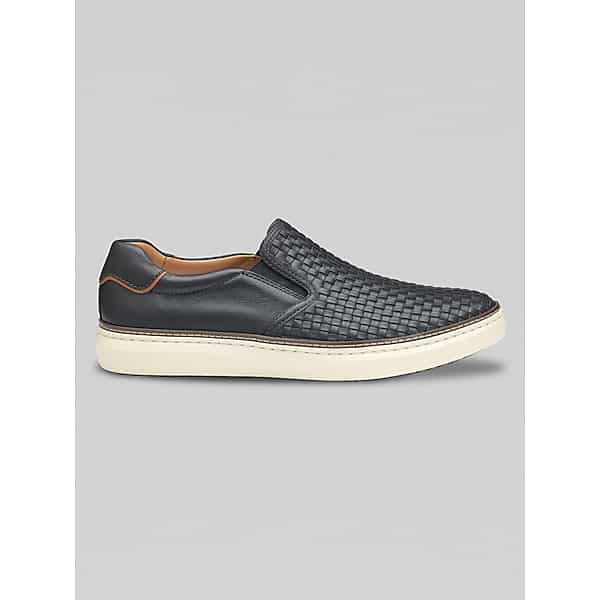 Johnston & Murphy Men's McGuffey Woven Full Grain Leather Slip-Ons Black - Size: 13 D-Width