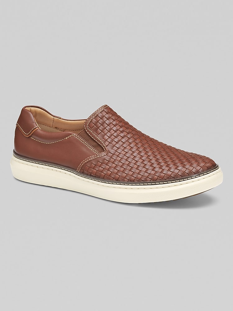 Johnston & Murphy McGuffey Woven Full Grain Leather Slip-Ons, Tan