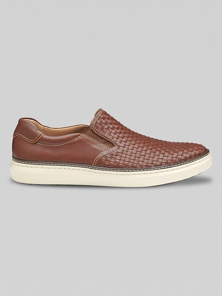 Johnston & Murphy McGuffey Woven Full Grain Leather Slip-Ons, Tan