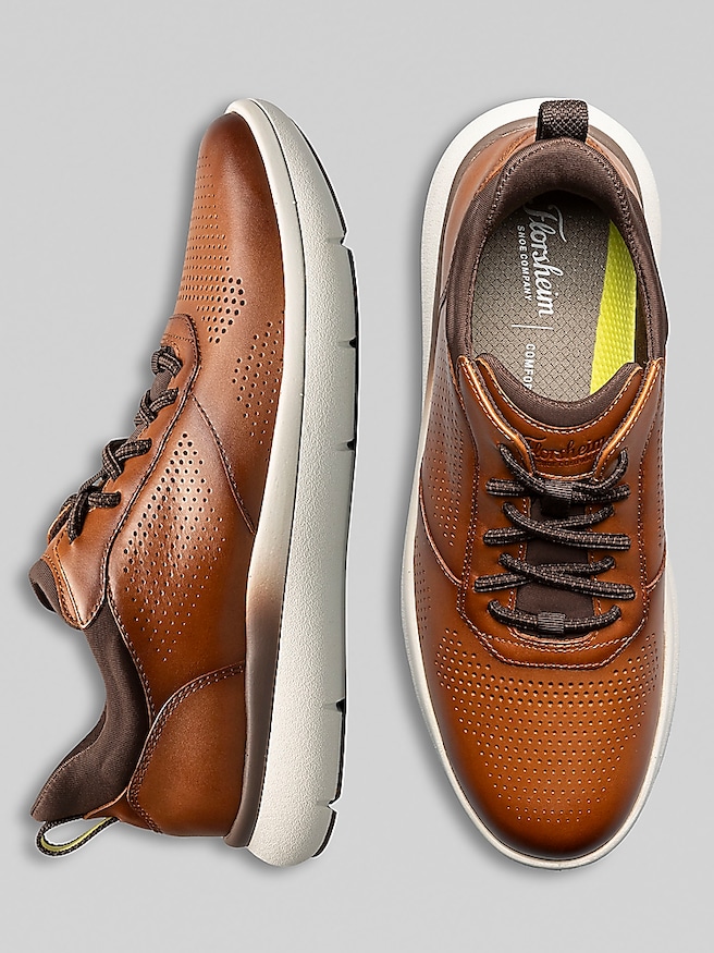Florsheim Men's Fleet Perforated Toe Elastic Lace Sneaker , Cognac / Tan