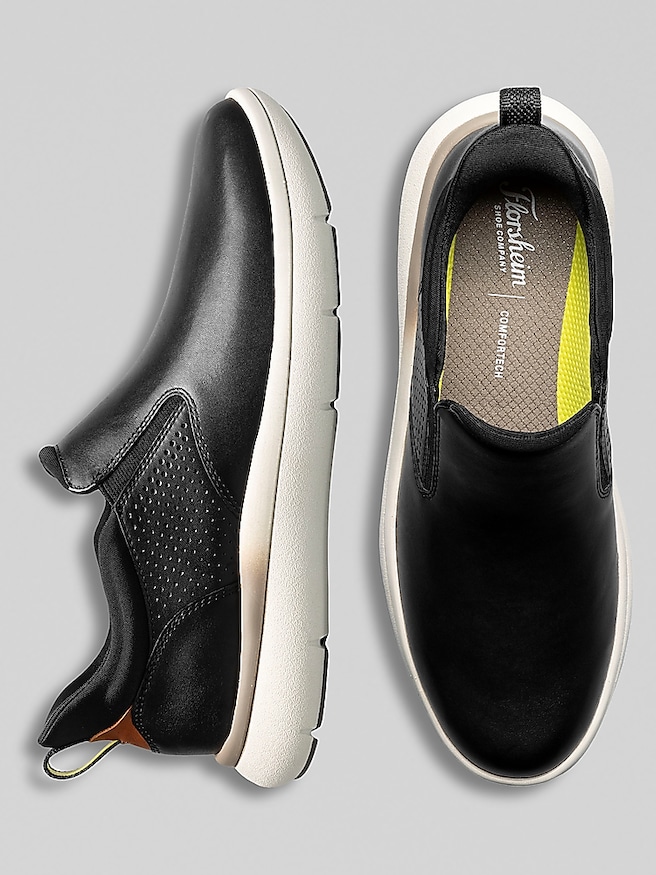 Florsheim Men's Fleet Plain Toe Slip-On Sneakers , Black/White