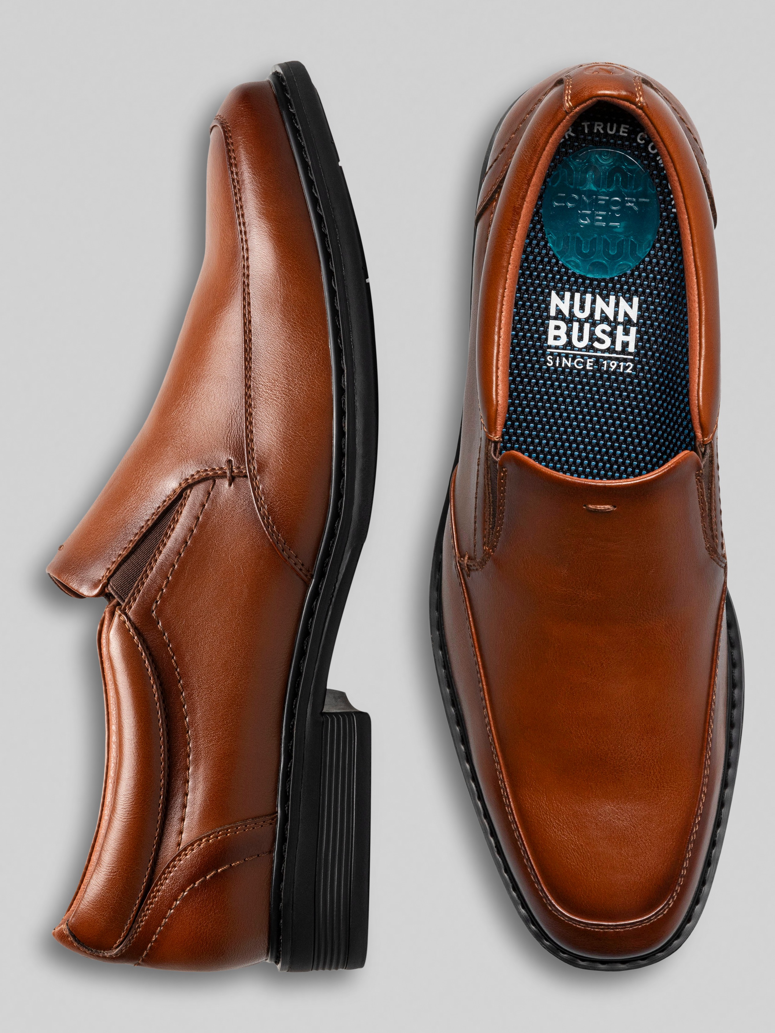 Nunn Bush Stark Leather Moc Toe Slip-On Shoes, Black | Dress Shoes