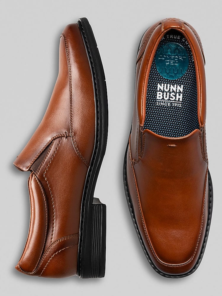 NUNN BUSH レザー デッキシューズ Nunn Bush Stark Leather Moc Toe Slip-On Shoes, Cognac - Tan - Size