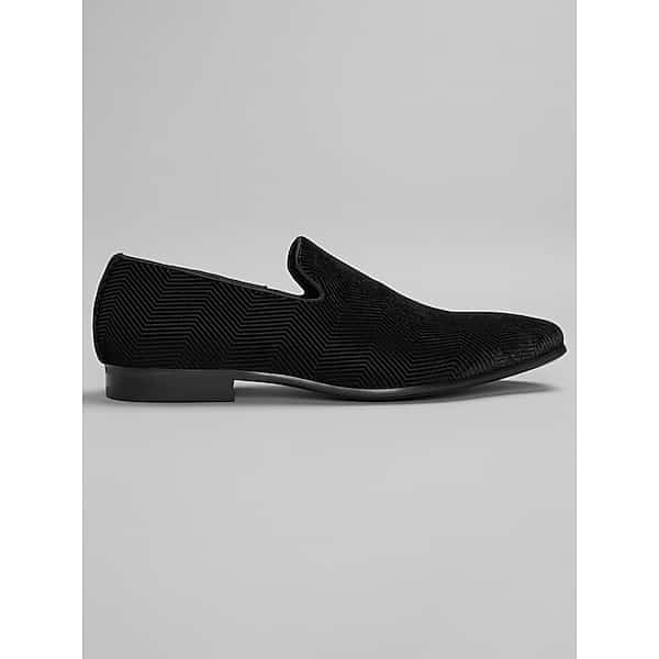 Moretti Jett Men’s Formal Slip-On Loafers in Black – Textured Dress Shoes for Suits and Weddings, Size 11 D Width