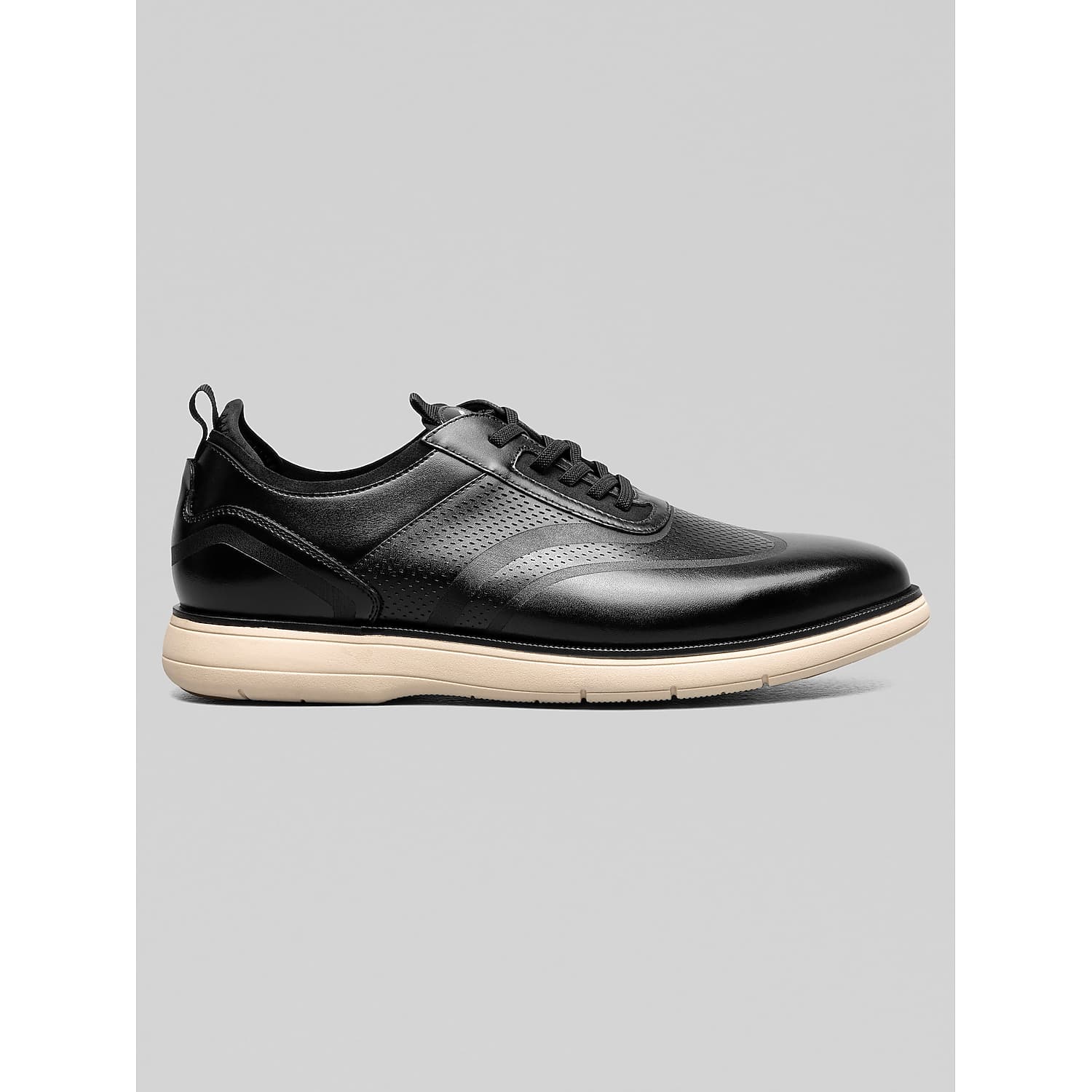 Stacy Adams Edgewood Leather Wingtip Dress Sneakers in Black – Elastic Lace Men’s Dress Shoes with Rubber Sole, Size 9.5 D Width