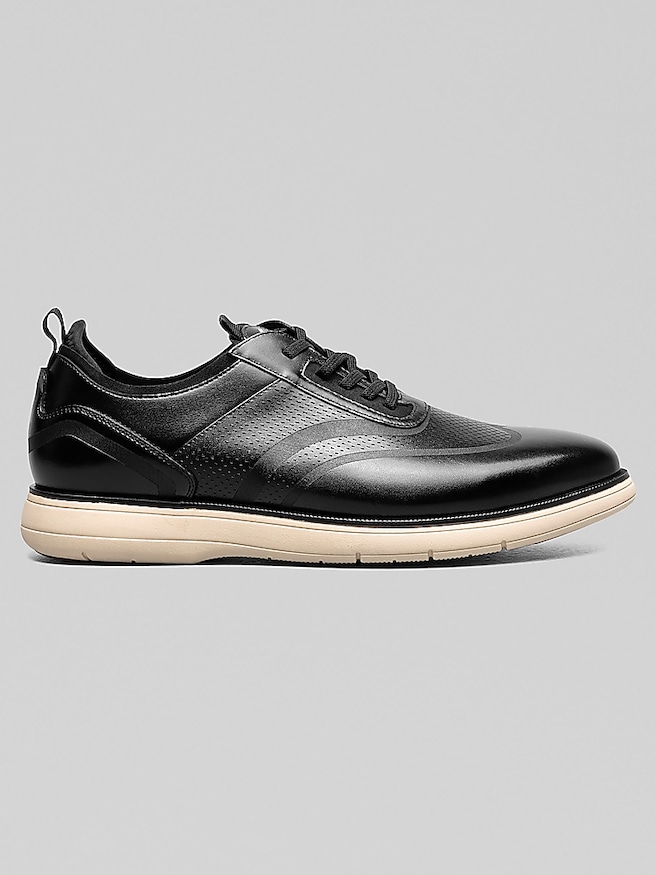 Stacy Adams Men's Edgewood Leather Elastic Lace Wingtip Dress Sneakers , Black