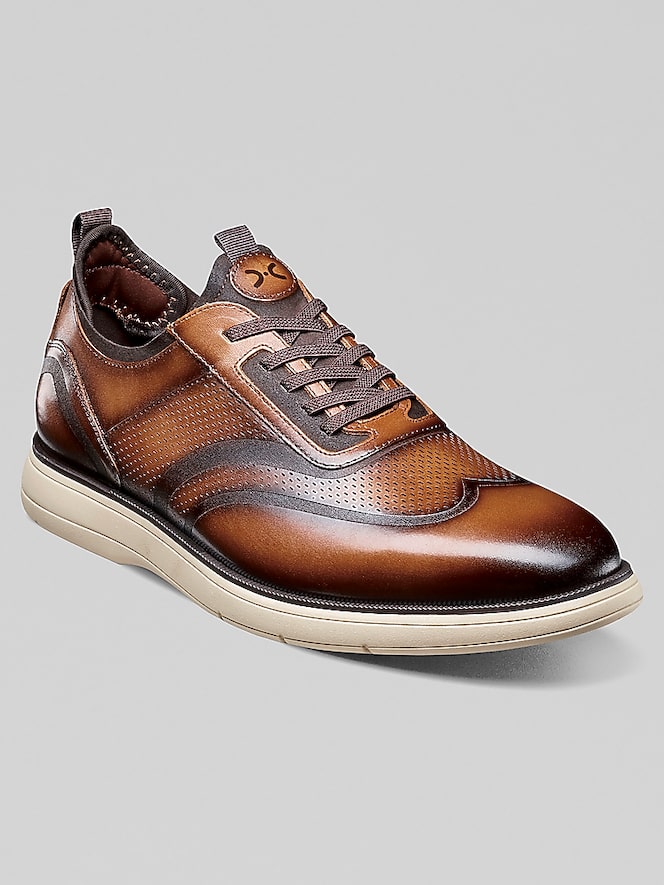Stacy Adams Edgewood Leather Elastic Lace Wingtip Dress Sneakers, Tan - Image 2 of 9