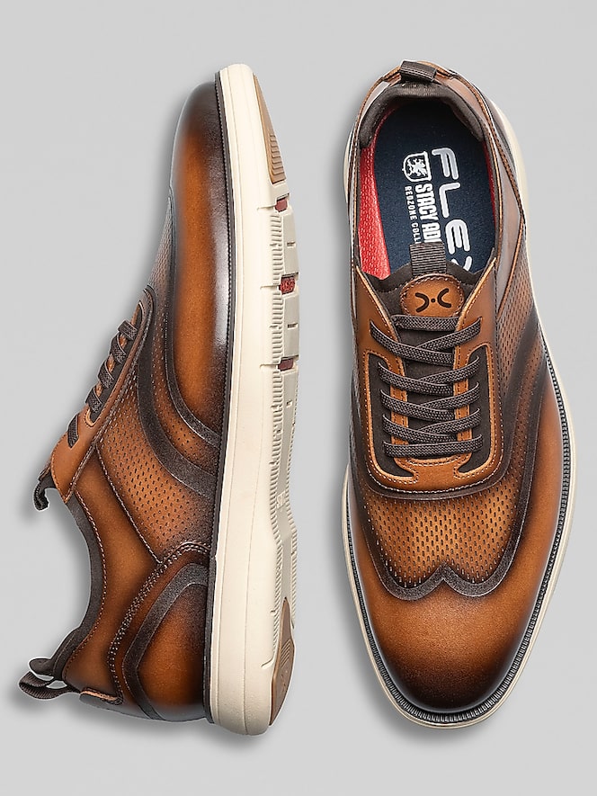 Stacy Adams Edgewood Leather Elastic Lace Wingtip Dress Sneakers, Tan - Image 4 of 9
