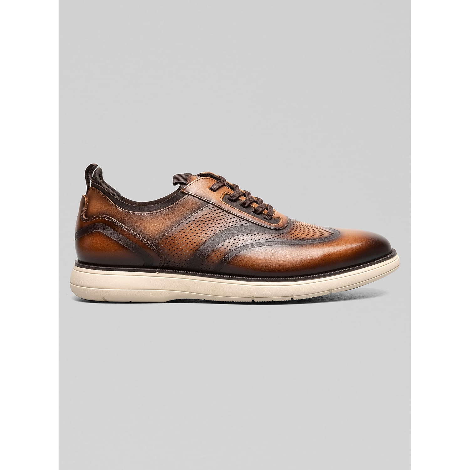 Stacy Adams Edgewood Tan Wingtip Leather Dress Sneakers – Men’s Size 11 Wide Elastic Lace-Up Casual Dress Shoe