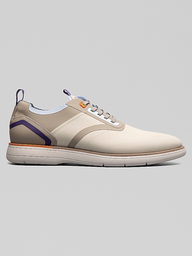 Stacy Adams Men's Everidge Plain Toe Elastic Lace Sneakers , Cream / Brown