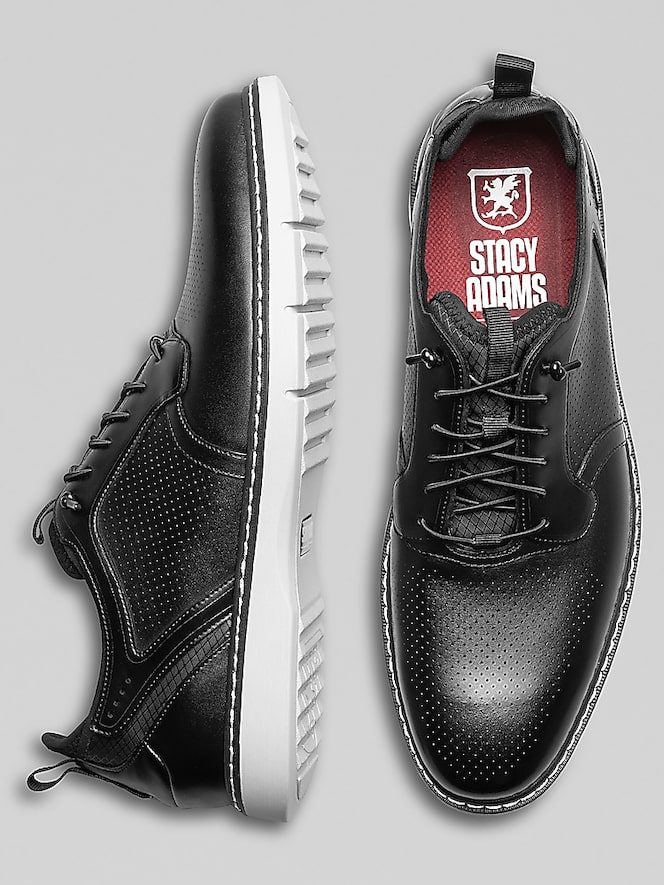 Stacy Adams Sync Leather Plain Toe Elastic Lace-Up Shoes