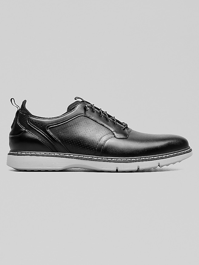 Stacy Adams Men's Sync Leather Plain Toe Elastic Lace-Up Shoes , Black