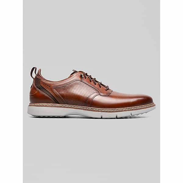 Stacy Adams Men's Sync Leather Plain Toe Elastic Lace-Up Shoes Cognac - Size: 7.5 D-Width