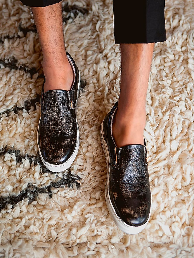 Bedstu Harry Plain Toe Slip On Sneakers, Black Handwash - Image 5 of 6
