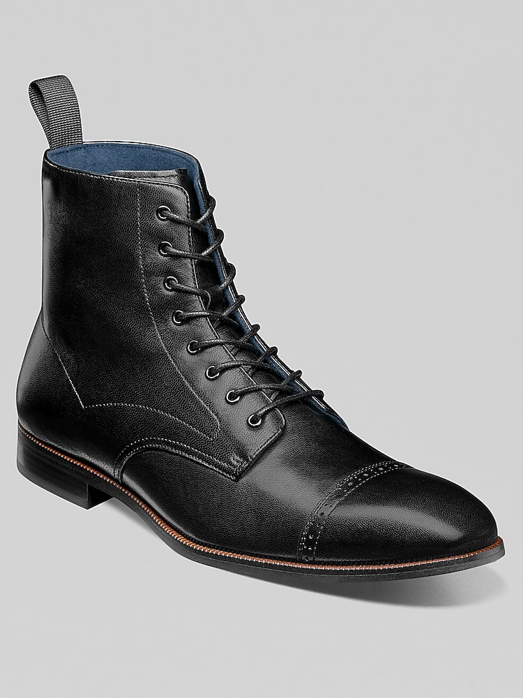 black dress boots men Handmade Calf Leather Chesea Boots, Men Black Ankle and finished with intricate brogue detailing Stylish Mens Lace Up Leather