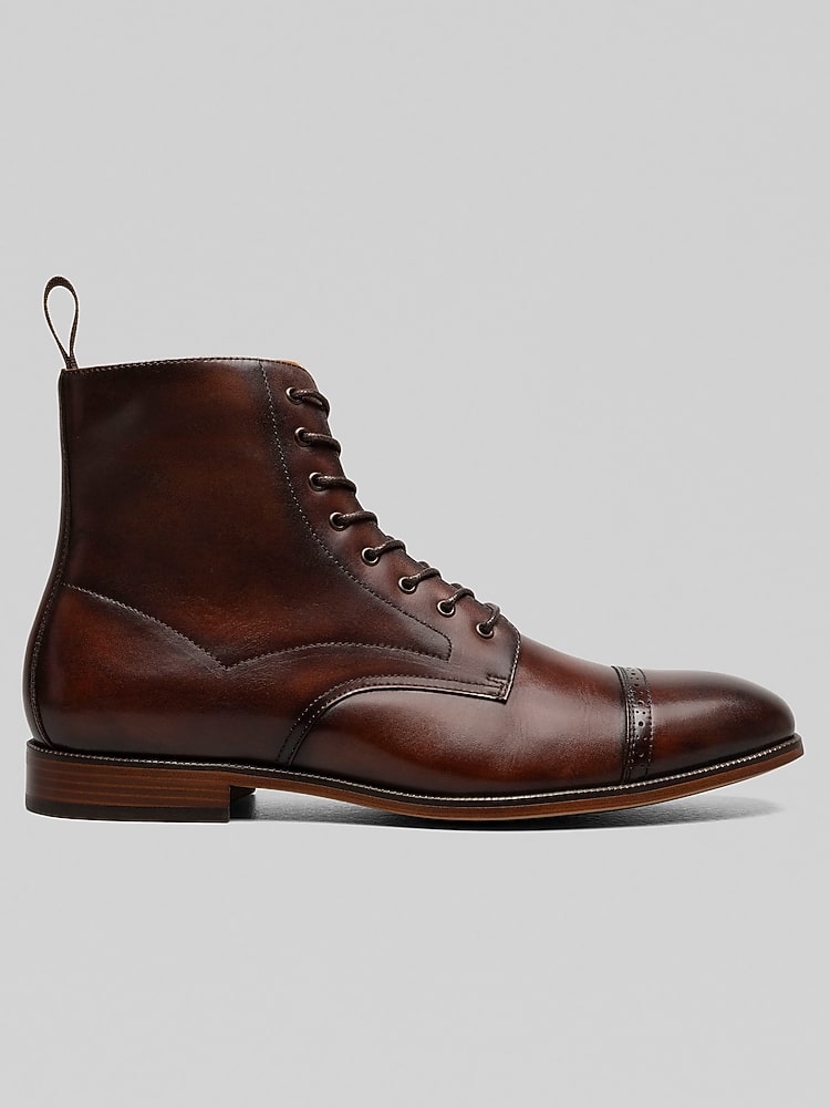 brown dress boots men Men Suede Leather High Wingtip Ankle Boot Brown