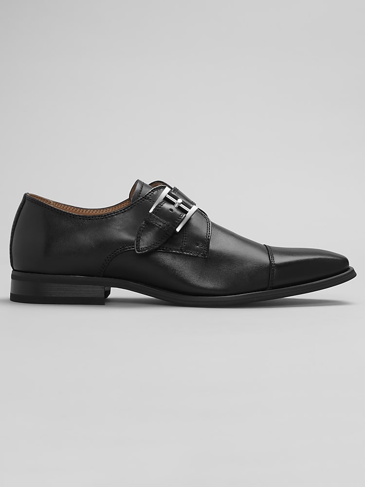 black monk dress shoes Ariston Mens Solid Black Single Monk Strap Leather Dress Shoes main image 0