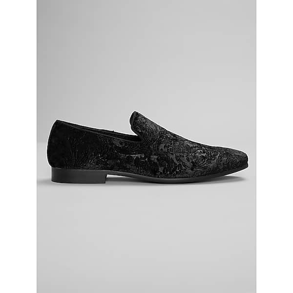 Moretti Broderick III Men’s Paisley Velvet Formal Loafers in Black – Size 10.5 D Dress Shoes for Tuxedos and Suits
