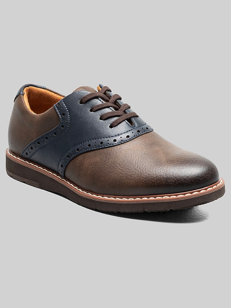 Florsheim Boys' Vibe Saddle Toe JR Dress Shoes | Brown/Navy | Size 5.5 - Big Kid | Leather