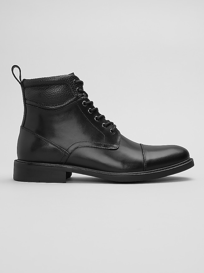 Joseph Abboud Alan II Leather Cap Toe Lace-Up Boots Black