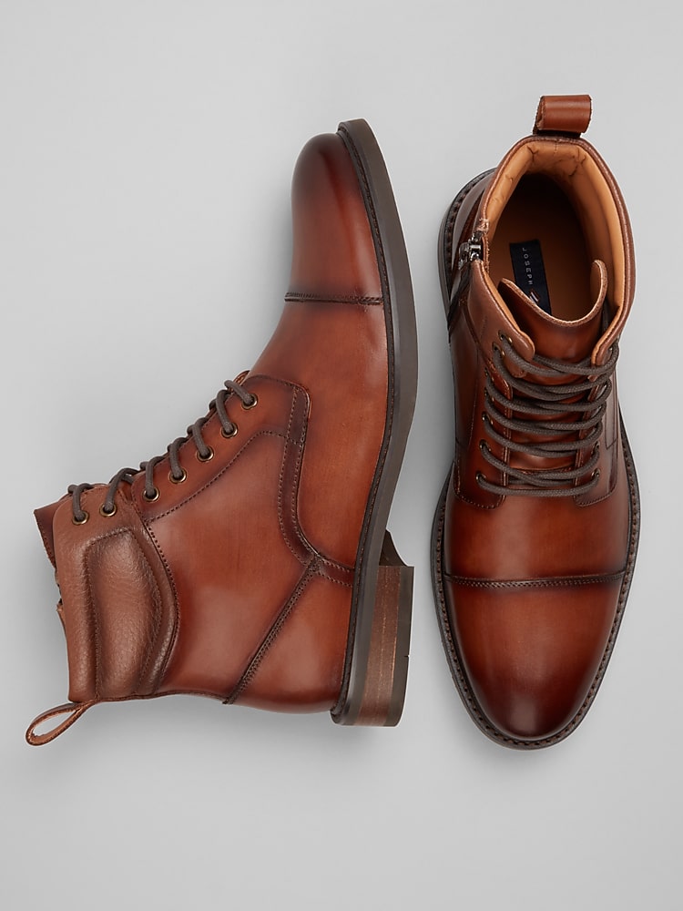 Joseph Abboud Alan II Leather Cap Toe Lace-Up Boots, Cognac