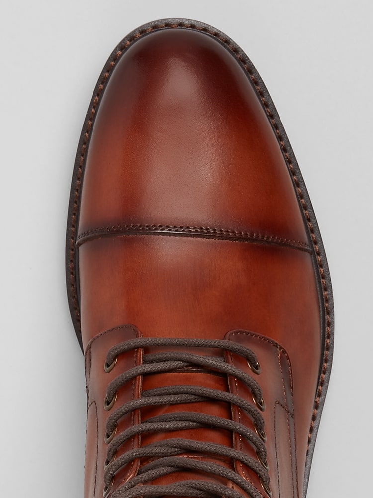 Joseph Abboud Alan II Leather Cap Toe Lace-Up Boots, Cognac