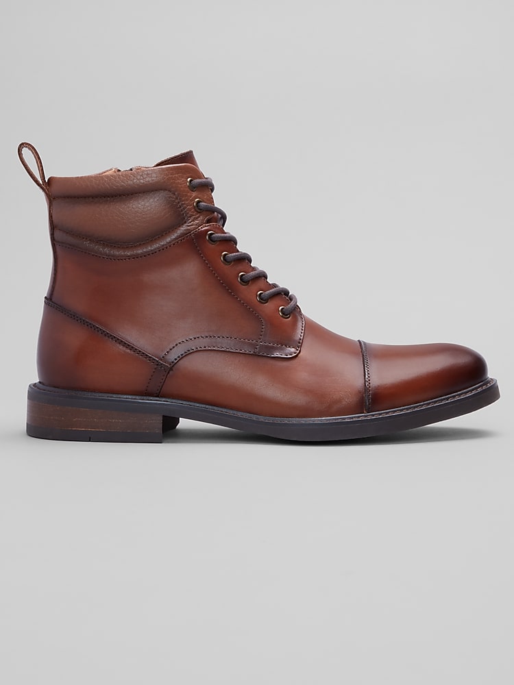 Joseph Abboud Alan II Leather Cap Toe Lace-Up Boots, Cognac