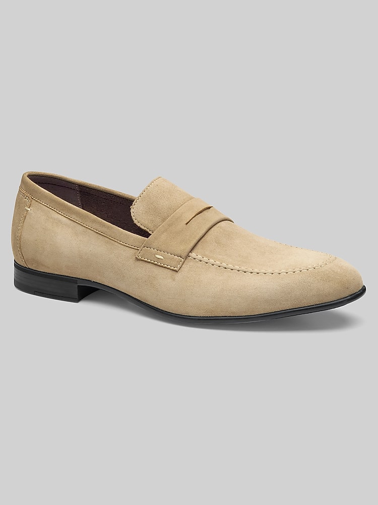 Johnston & Murphy Elston Taupe Suede Penny Loafers in Size 11.5 D  Mens Leather Moc Toe Slip-On Dress Shoes