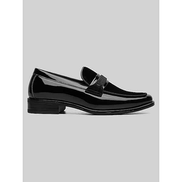 Stacy Adams Spratley Moc Toe Saddle Slip-On Loafers in Black – Boys Size 4 Dress Shoes for Suits and Formal Outfits