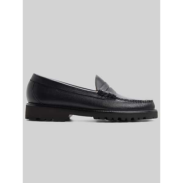 G.H.BASS Men's Larson Lug Weejuns Penny Loafer Open Black Leather - Size: 10 D-Width