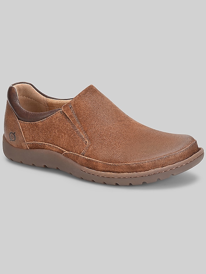 Born Shoes Nigel Plain Toe Slip On Shoes Rust Tobacco Suede