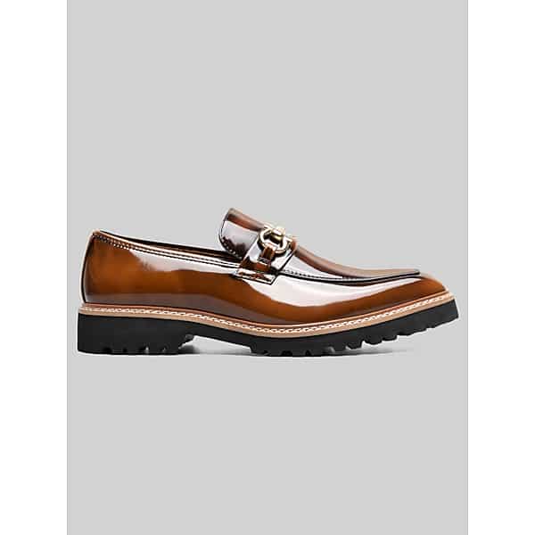 Stacy Adams Men's Carabello Moc Toe Metal Bit Dress Loafers Tan/Brn Patent - Size: 13 D-Width