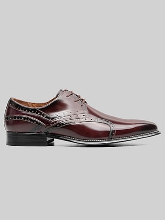 mens burgundy dress shoes Oxblood The striped satin lining the vamp and matching patent leather upper on both sides exemplify the sophisticated appearance of these patent leather derby shoes "Franco" Burgundy Leather Dress Shoe