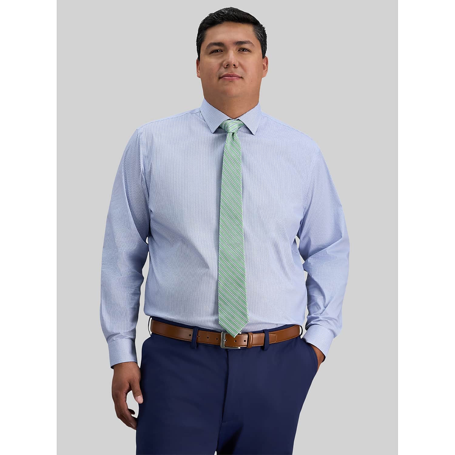 Haggar Men's Classic Fit Check Dobby Big & Tall Dress Shirt, Light Blue Check - Size: 18 1/2 34/35