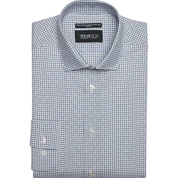 Awearness Kenneth Cole Men's Slim Fit Ultra Performance Stretch Tattersall Dress Shirt Navy - Size: 18 1/2 34/35 TMW50BY85581