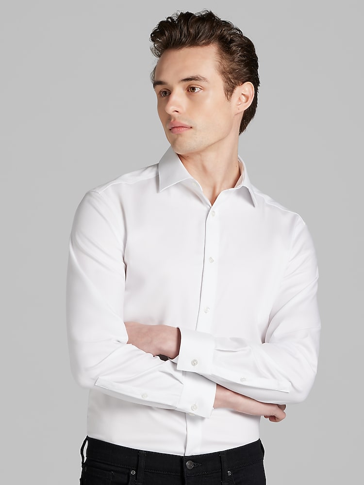Slim Fit Solid Spread Collar Supima Cotton Dress Shirt | White Solid -  Size: 16.5 36/37