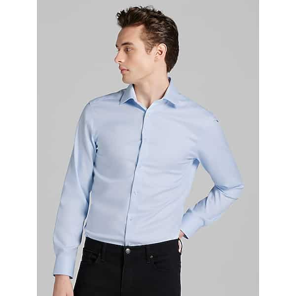 Calvin Klein Big & Tall Men's Slim Fit Solid Supima Cotton Dress Shirt Lt Blue Solid - Size: 19 34/35 TMW50DB90502