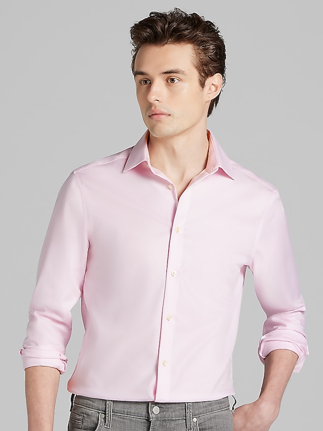 Calvin Klein Big & Tall Men's Slim Fit Solid Supima Cotton Dress Shirt , Pink Solid