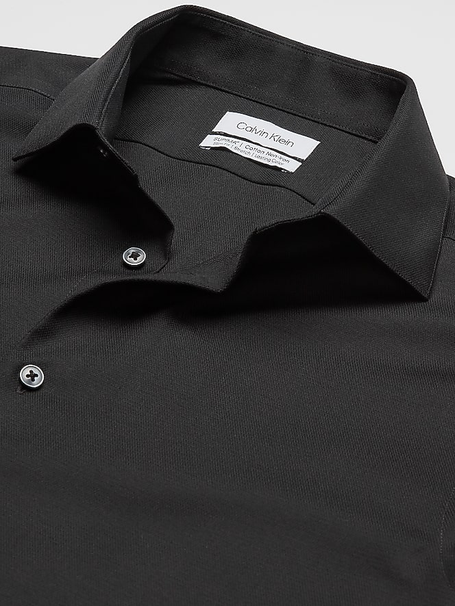 Calvin Klein Slim Fit Solid Spread Collar Supima Cotton Dress Shirt, Black Solid - Image 2 of 6